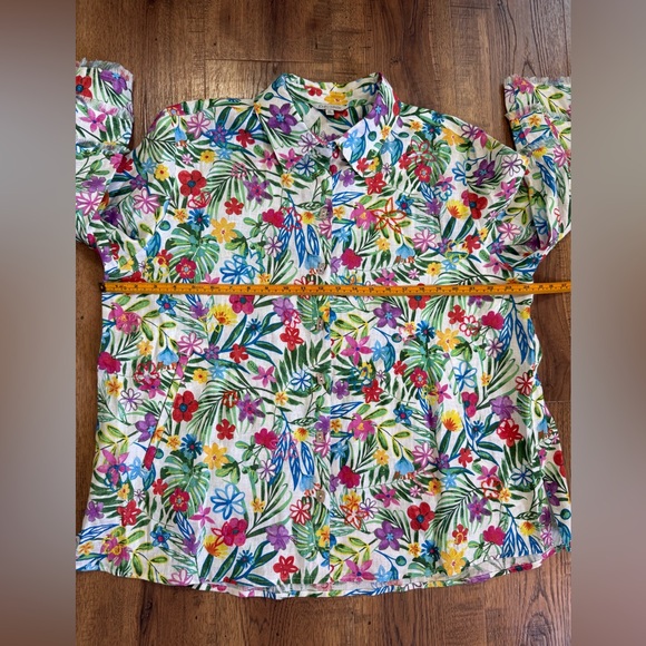JHON MARK Floral Button Collared Blouse Multicolor 100 % Linen XL Long Sleeve - Picture 5 of 13